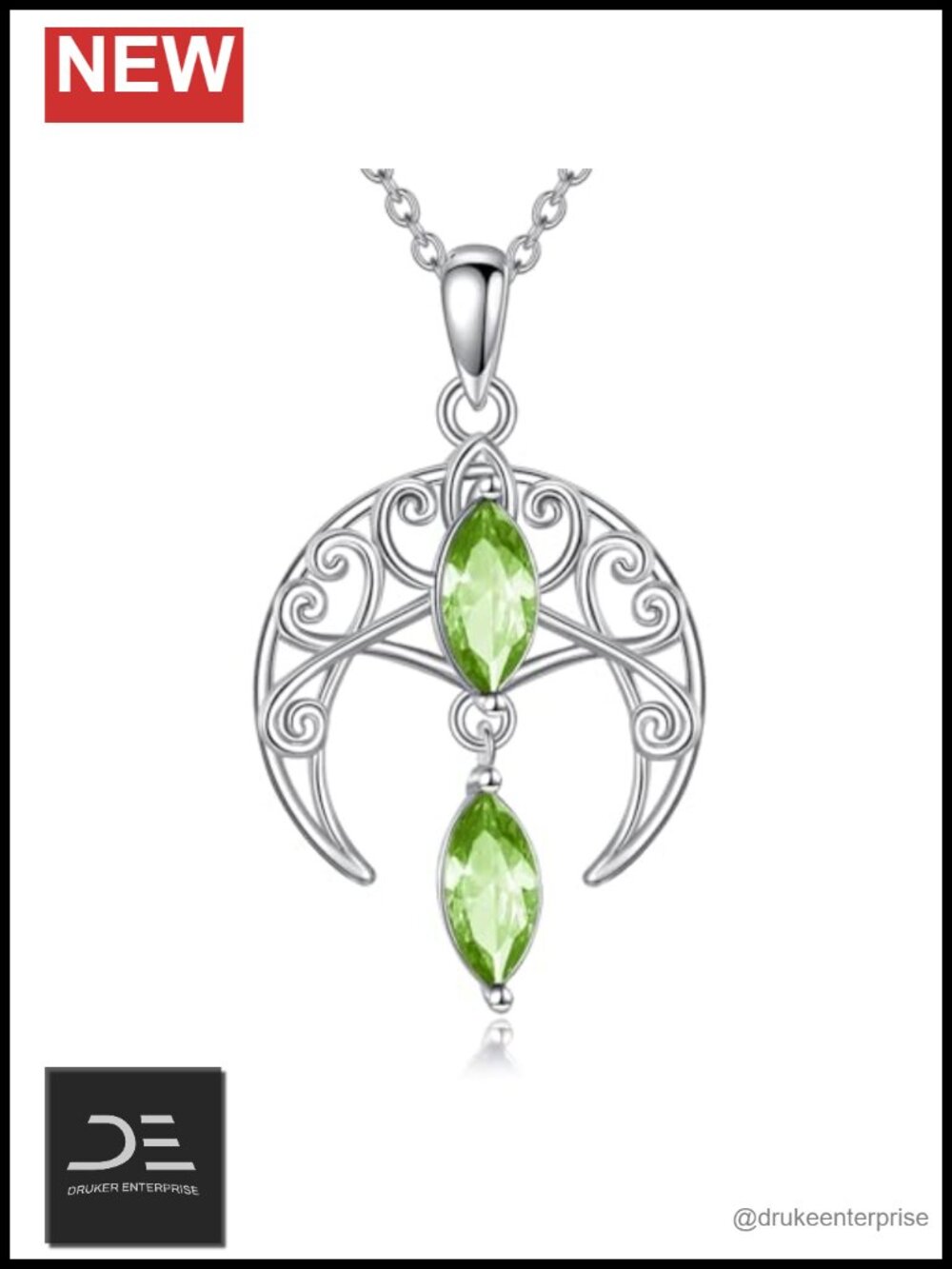 Sterling Silver Filigree Moon Pendant Necklace with Cubic Zirconia - 18"